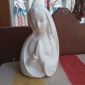 Vintage Ceramic Praying Virgin Mary Figurine Statue By Margie Handmade 8" 1970s